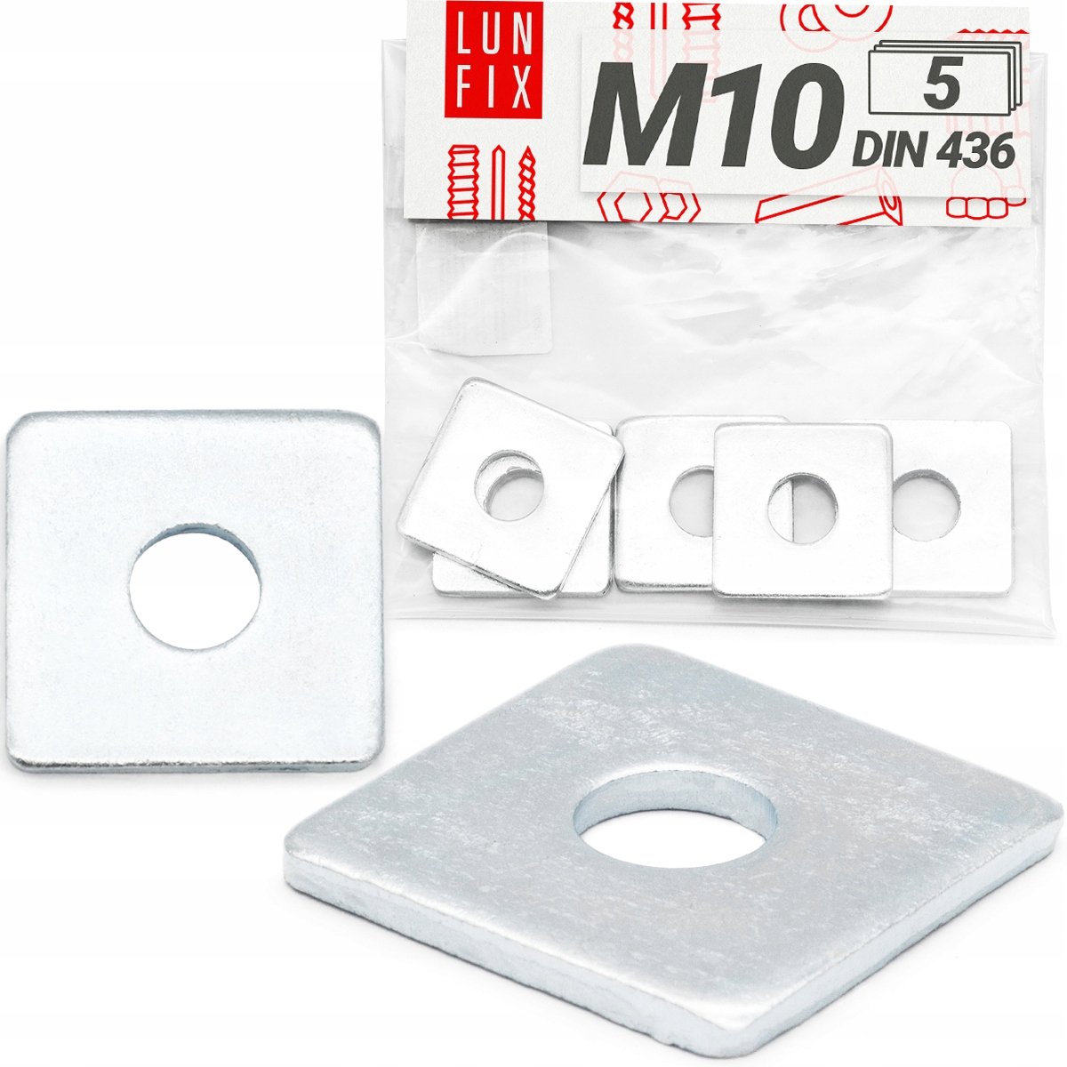 LUN FIX - Sluitplaat verzinkt M10 - Vierkante sluitring 30x30x3 - 5 stuks