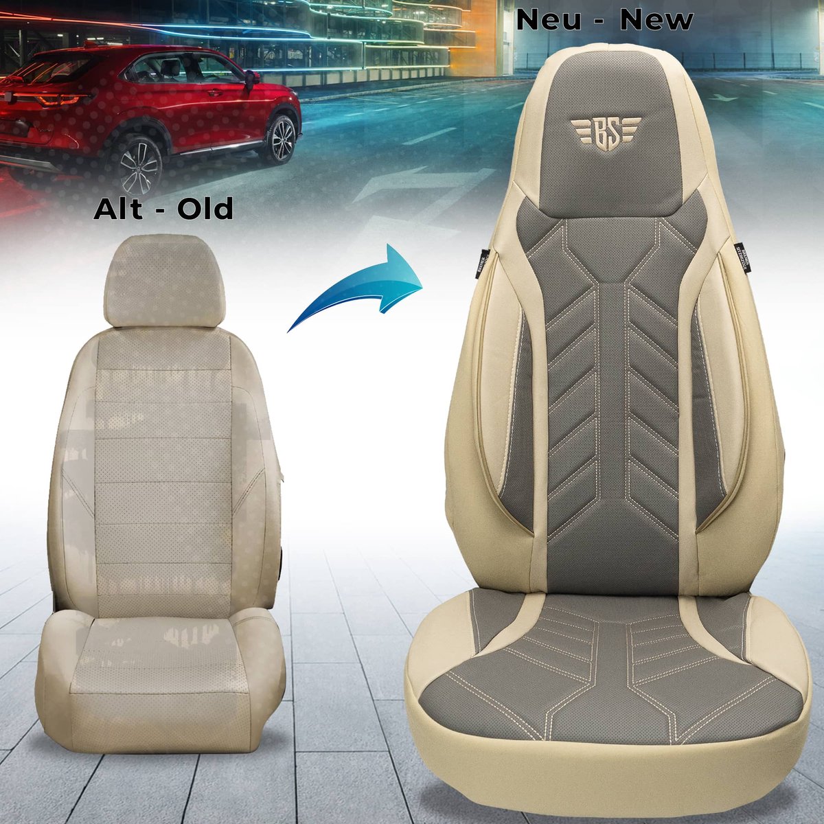 Autostoelhoezen voor Citroen DS Bj 2011-19 – Stoelhoezen voor bestuurder en passagier in Beige/Grijs