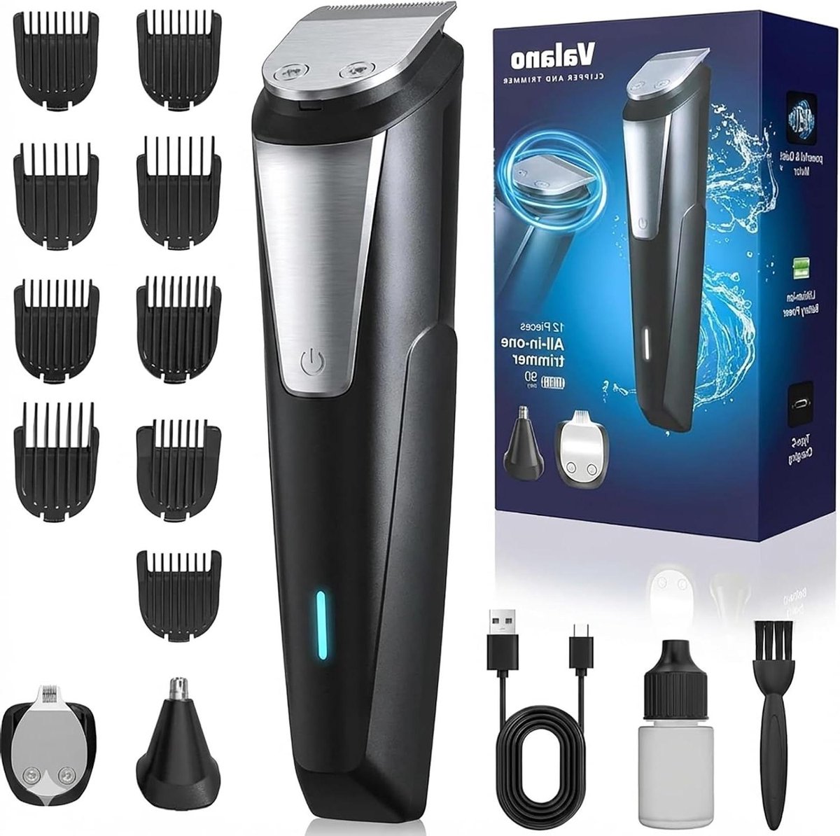 Tondeuse Baardtrimmer Set - Haartrimmer Scheerapparaat - Persoonlijke Verzorging - 14 Opzetstukken - 90 Min Looptijd - Zwart