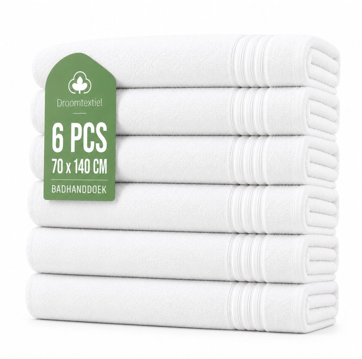 Droomtextiel Badhanddoeken - 70 x 140 cm - set van 6 - Hotelkwaliteit – Zware kwaliteit 550 g/m2 - Zacht & Absorberend - Wit