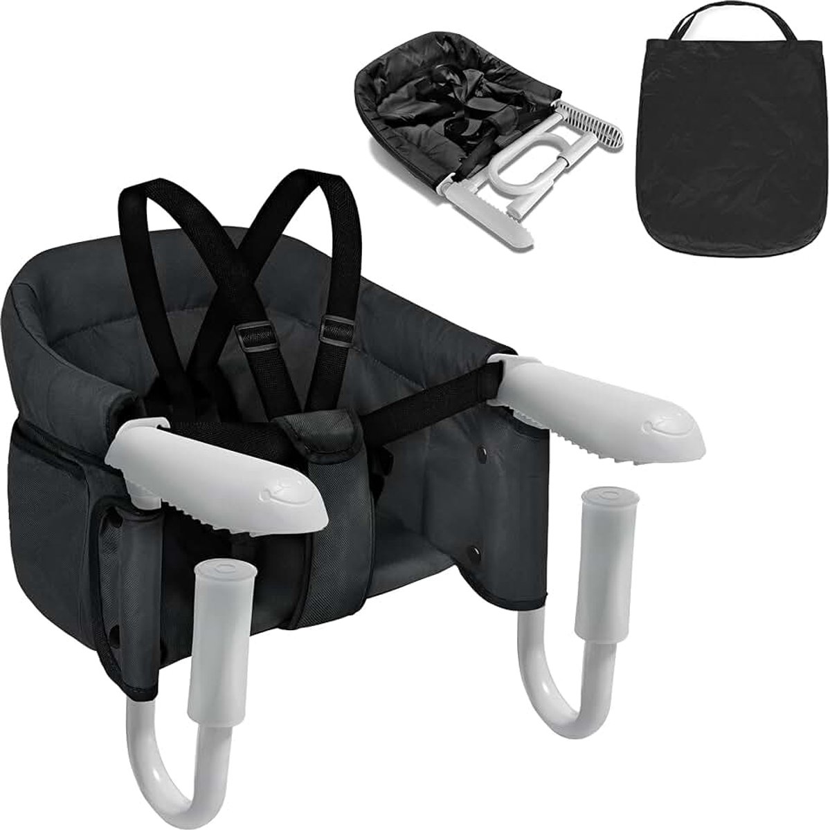 Tafelstoelen, babyboosterstoelen met 3-puntsveiligheidsgordel en antislipklemmen, ergonomische kindereetkamerstoel, zitverhoging, draagbaar, babyzitje voor thuis en op reis, zwart