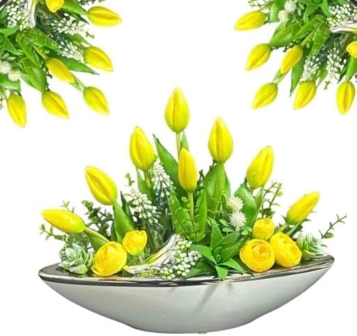 Kunstbloemen | siliconen tulpen | keramische bloempot | perfecte decoratie voor elk interieur het hele jaar door | Een decoratie voor elk huis bloemen alsof ze levend zijn (geel)