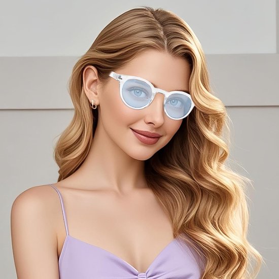 Zonnebril Dames - Blauwe Glazen - Stijlvol Zicht - UV400 Bescherming - Small Face - Transparant van Zonnebril Dames — afbeelding 3