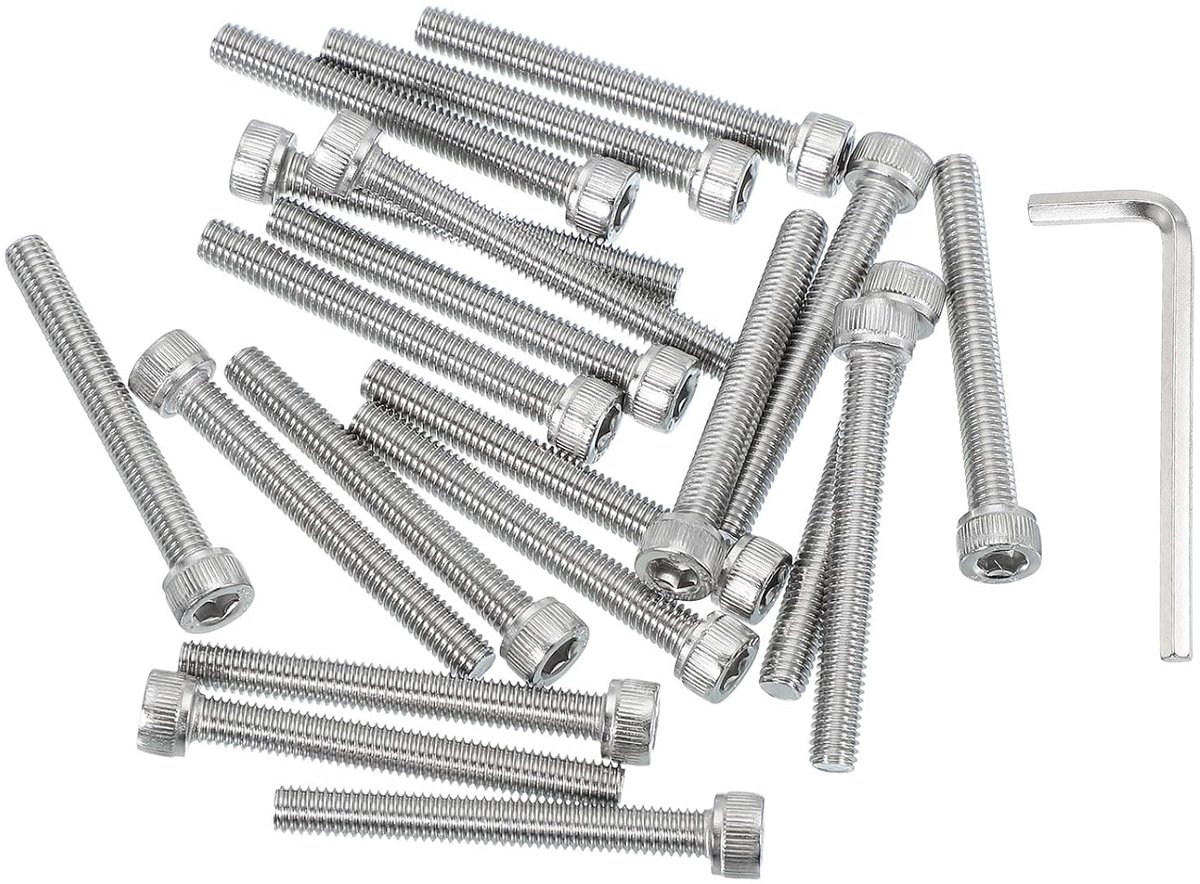 20 stuks M6 x 50 mm zeskantschroeven van roestvrij staal 304 met binnenzeskantsleutel, volledige schroefdraad