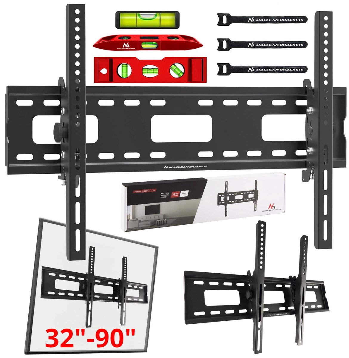Maclean CALI TV gemonteerd 32"-90", 80kg, cantilever, zwart