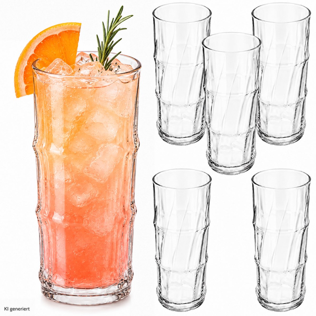 Set van 6 BAMBOO longdrinkglazen van 475 ml met bamboe-look – 1003068
