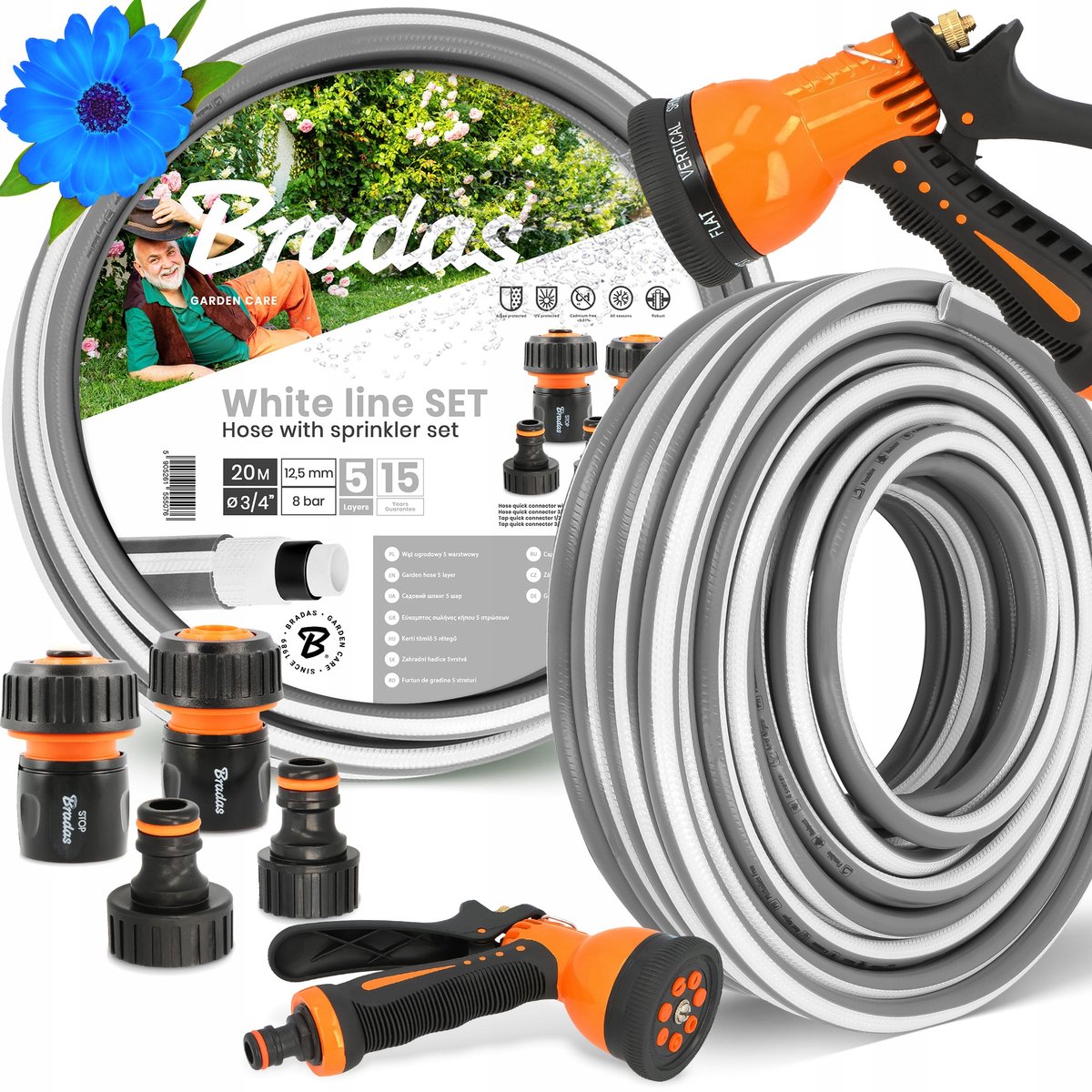 5-laags tuinslang 20m 3/4" met Sproeikop & Koppelingen