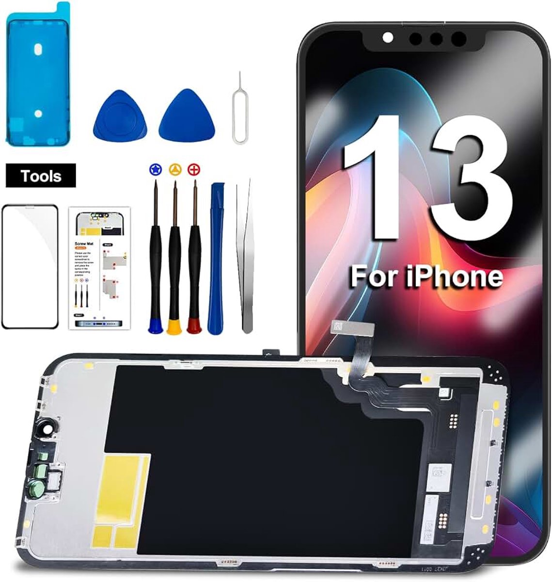 Display voor iPhone 13 LCD 6,1" vervanging 3D Touch Digitizer Reparatiekit 2024 (modellen A2482, A2631, A2634, A2635, A2633)