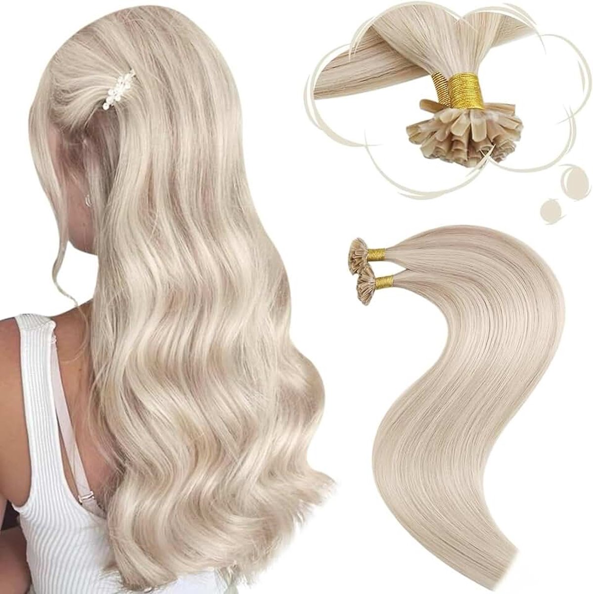 14 Inch Haar Extensions U Tip Platina 35cm 40g Hair Extensions Keratine Recht Haarverlenging Van Echt Menselijk Haar Pre Bonded Haar Extensies Lichtbruin met Bleekblond #P18/613 50 Strengen