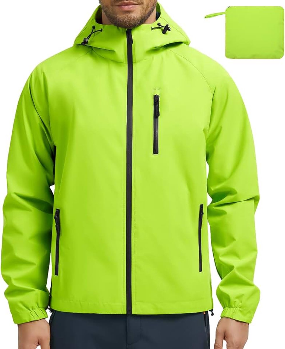 Waterdichte jas voor heren, regen, buiten, winddicht, ademend, reflecterend, lichte jas, kleding met capuchon, outdoor, fietsen, outdoor, reizen, hardlopen, wandelen