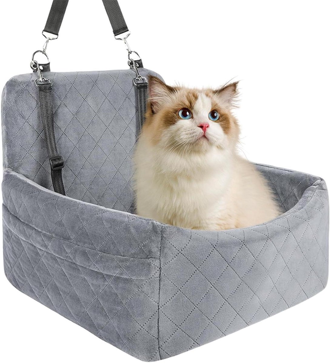 Honden Autostoel - Reisstoel Hond - Veilig Reizen - Huidvriendelijk Pluche - 45 x 30 x 5 cm - Grijs