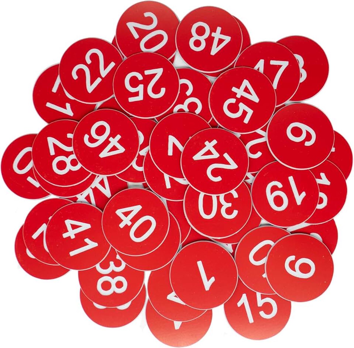 Nummerlabels gegraveerde genummerde tags ID-tags sleutelhangers zonder gat (1-50, rood)