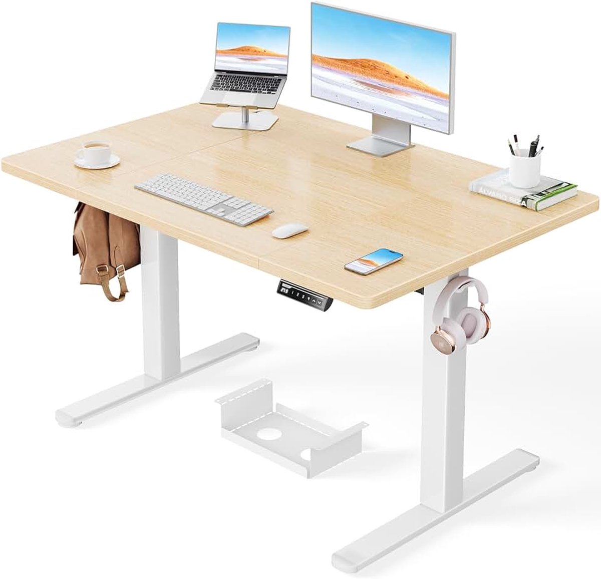 Elektrisch sta-bureau - 120 x 80 cm-100 kg draagvermogen in hoogte verstelbaar bureau met geavanceerde borstelloze motor, stille werking, stevig metalen frame, vierdelig tafelblad