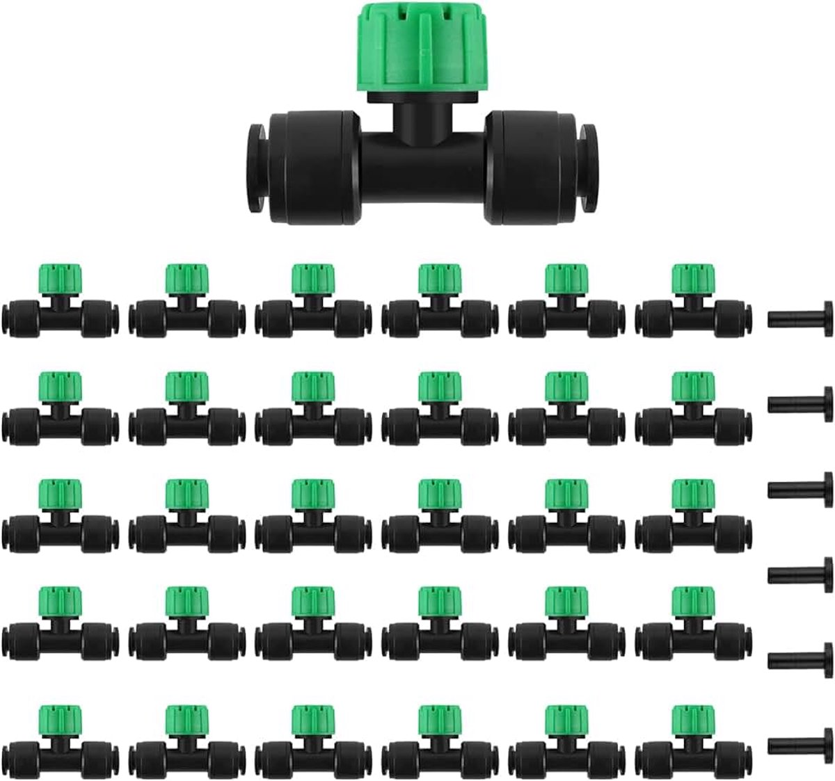 30 stuks druppelirrigatieemitter, push-to-Fit voor irrigatieslang, 6,35 mm, fijne sproeiing voor druppelsysteem in de tuin (groen, 8 gaten)