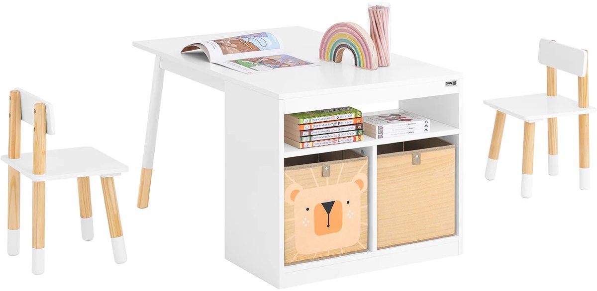 Solayne Tafel - Kinderbureau - Kindertafel - Activiteitentafel - Speeltafel - Met opbergruimte - 90x60x53 cm - Hout/Wit