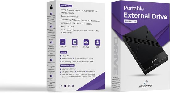 Externe Harde Schijf - Draagbare Opslag - Bestanden Opslaan - Snelle Dataoverdracht - 320GB Capaciteit - Zwart — afbeelding 5