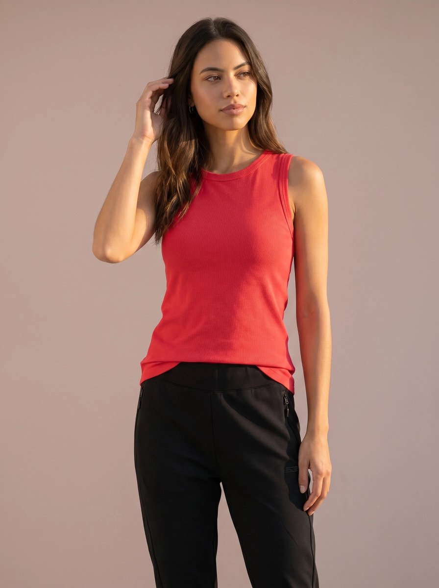 Sjeng Sports YADA - Maat: M Laser Pink - Tennis Top Vrouwen - Sporttop - 92% polyamide, 8% elastaan, 2x2 rib