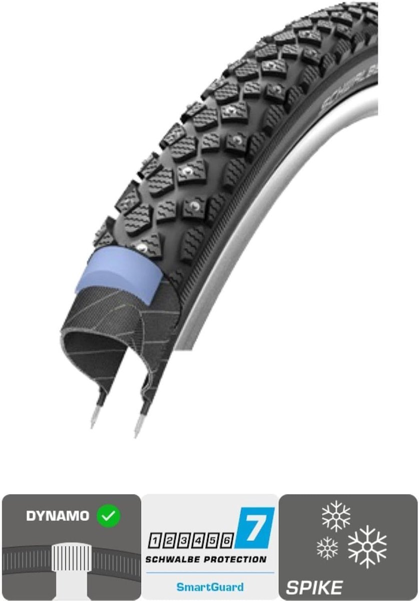 Winterbanden Set - Fietsbanden Winter - Veilig Fietsen - Met Spikes - 47-559 (26 x 1.75) - Zwart