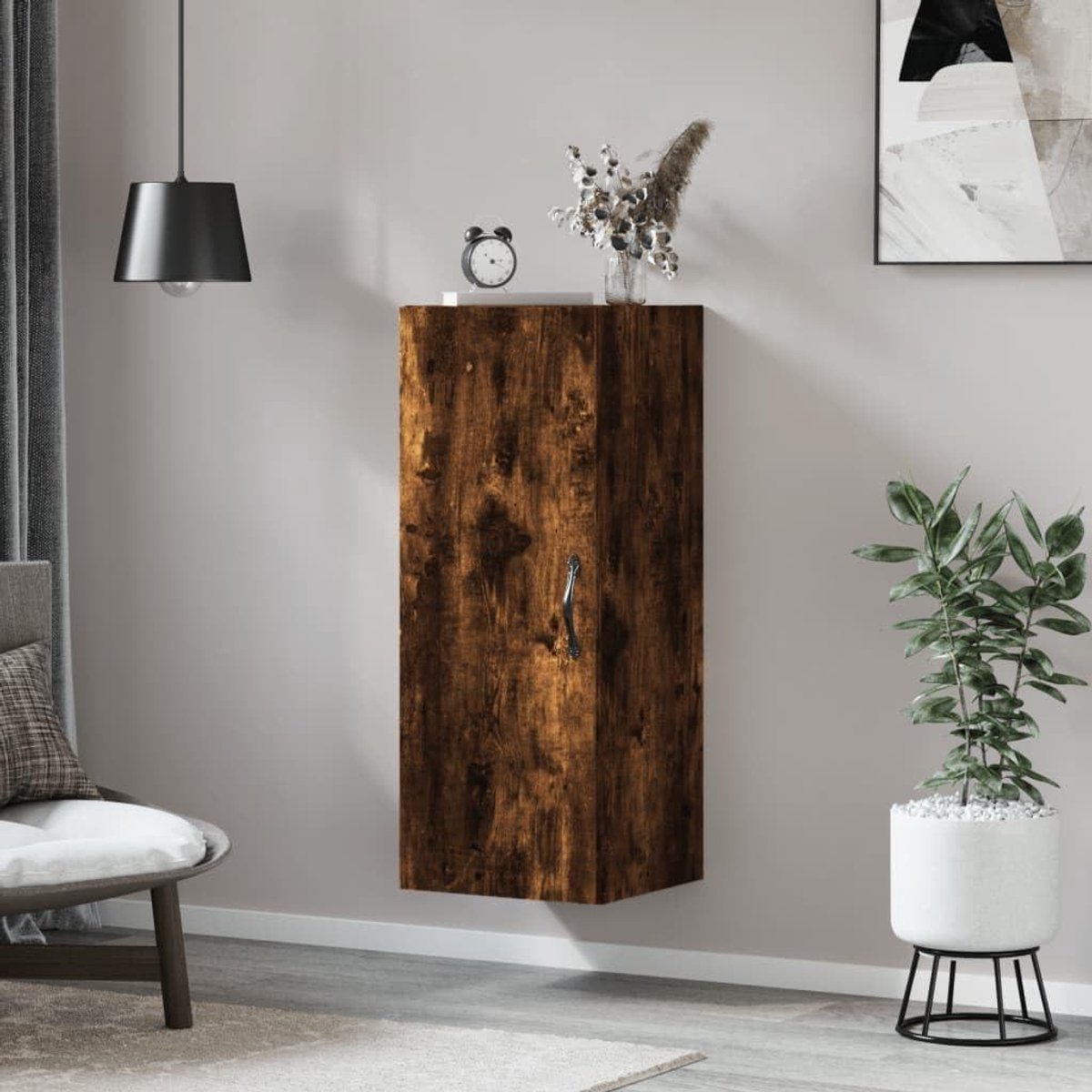 Wandkast Hout - Bijzetkast Keuken - Spullen Opbergen - Vochtbestendig Multiplex - 345 x 34 x 90 cm - Rokerig Eiken