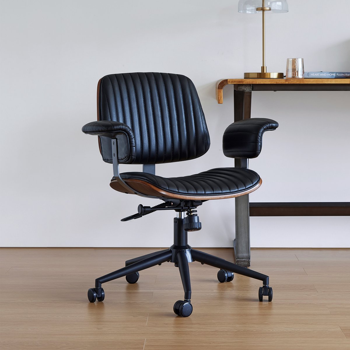 Ergonomische Bureaustoel Leer - Luxe Executive Stoel Met Armleuningen - 360° Draaibaar - Zwart