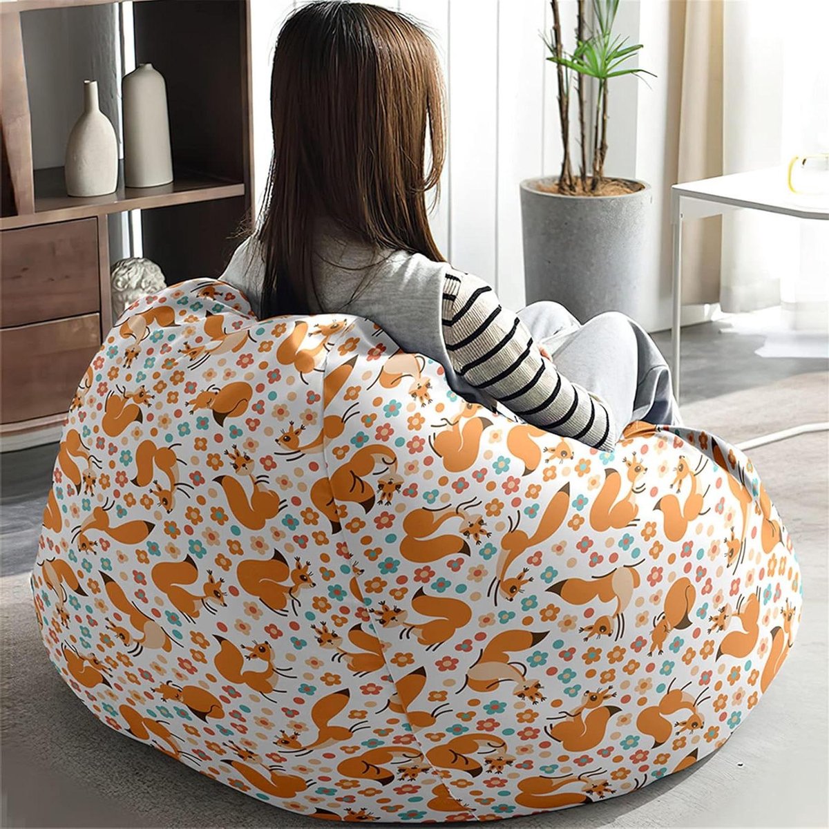 Zitzakhoes - Stoelhoes Zonder Vulling - Ontspannen Zitten - Dubbelzijdige Ritssluiting - 70x80 cm - Bloemen
