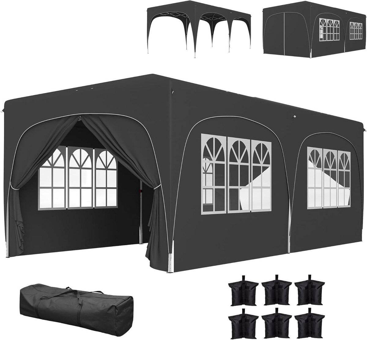 Tuinpaviljoen Vouw - Pop-up Tent - Feestjes Buiten - UV50+ Bescherming - 3 x 6 Meter - Donkergrijs