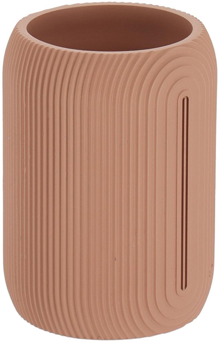 Tendance tandenborstel houder/beker Provence - lichtbruin - 270ml - rond - polyresin
