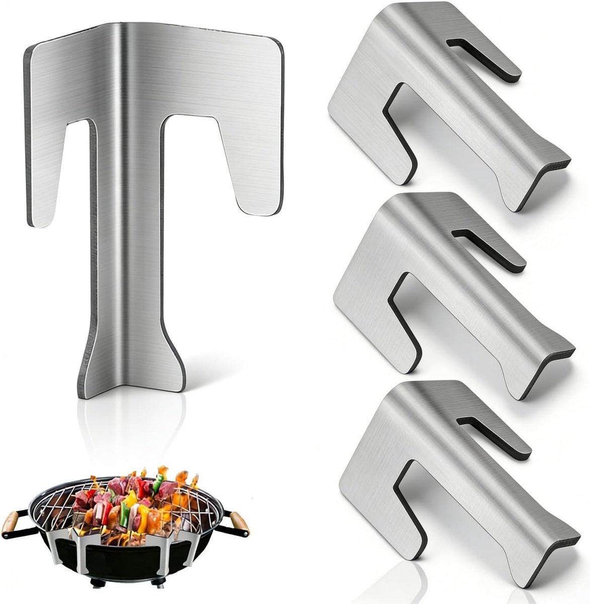 Bobypet - Set van 4 Universele RVS Grillplaat Houders - Verstelbare Bakplaat Afstandshouders voor Vuurton, Kogelbarbecue & Vuurschaal - Hittebestendig RVS - Zilver