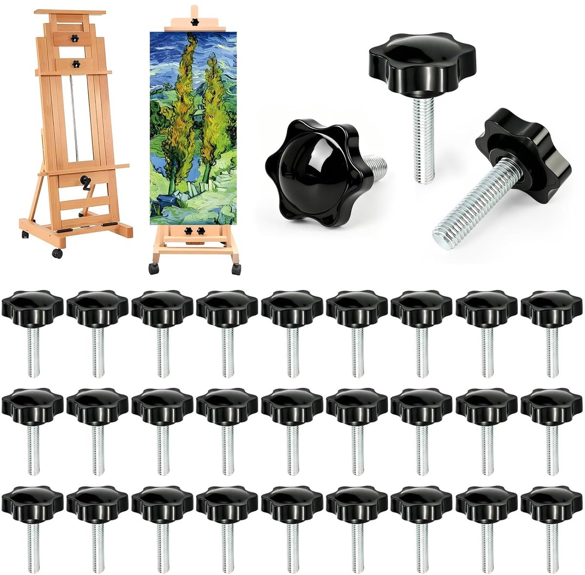 30 stuks stergreepschroeven M6 x 40 mm met zwarte kunststof handgreep, vleugelschroeven voor machine gereedschap en meubelproductie, sterkopschroeven, robuust en veelzijdig, koolstofstaal