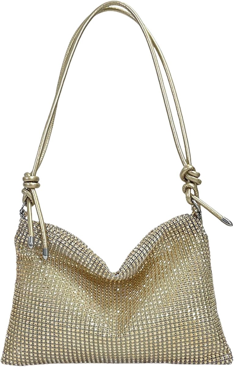 Dames strass crossbody tas, gouden bling handtas, paillettentas met afneembare kettingriem, elegante glitter envelop koppelingstas voor dames, meisjes, avond, feest, banket, gala, bruiloft