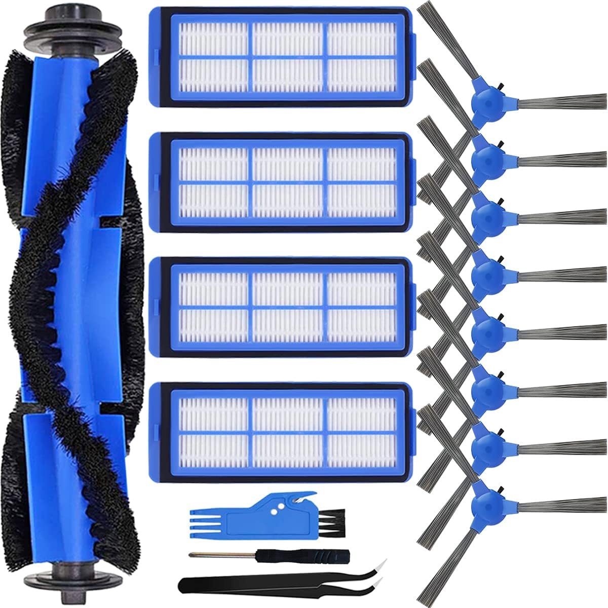 Kit for Eufy Robovac 11S Max, Robovac 15C Max, Robovac 30C Max, G20, G30, G30 Edge, G10 Hybrid Robotic Vacuum Cleaner, Replacement Part 1 Main Brush, 8 Side Brushes, 4 Filters