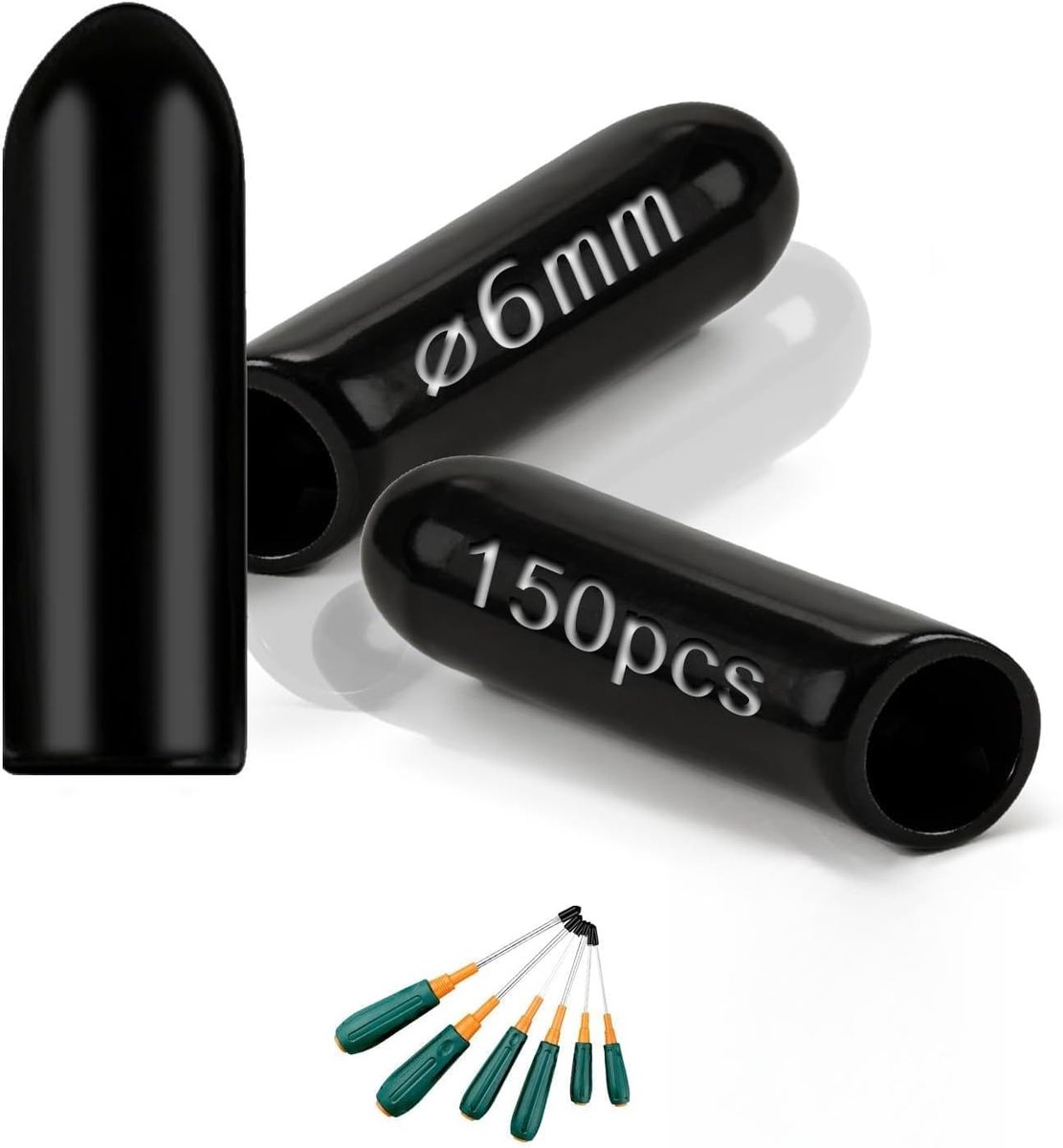 150 stuks Rubber eindkappen 5mm ID Rubber doppen, Rond rubber stop, Zwart PVC beschermkap voor Schroeven Draadstaven Staaldraden Buizen Stoelpoot doppen Haken