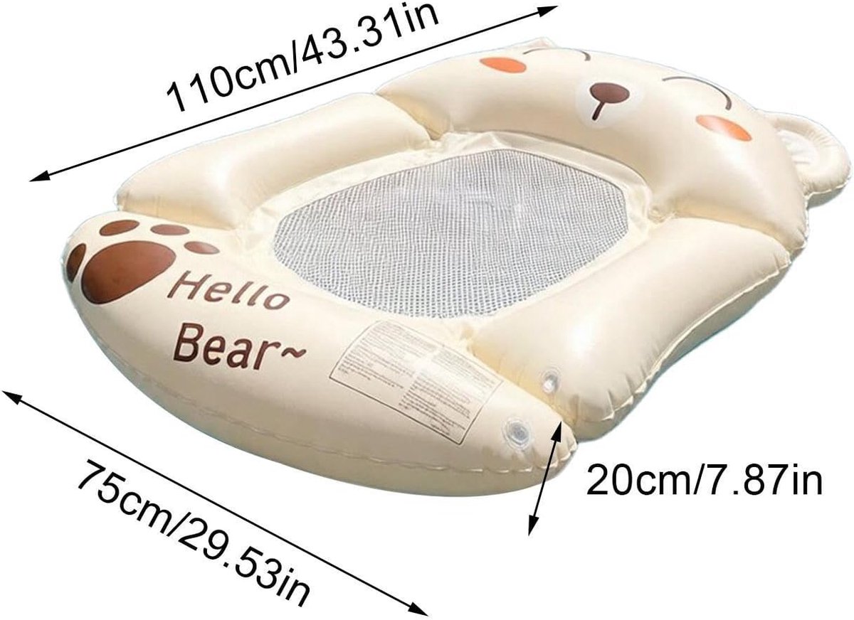 Opblaasbaar Dieren Drijfbed - Opblaasbare Zwemband - Ontspannen in Water - Opvouwbaar en Draagbaar - 120x125cm - Kaki – foto 7
