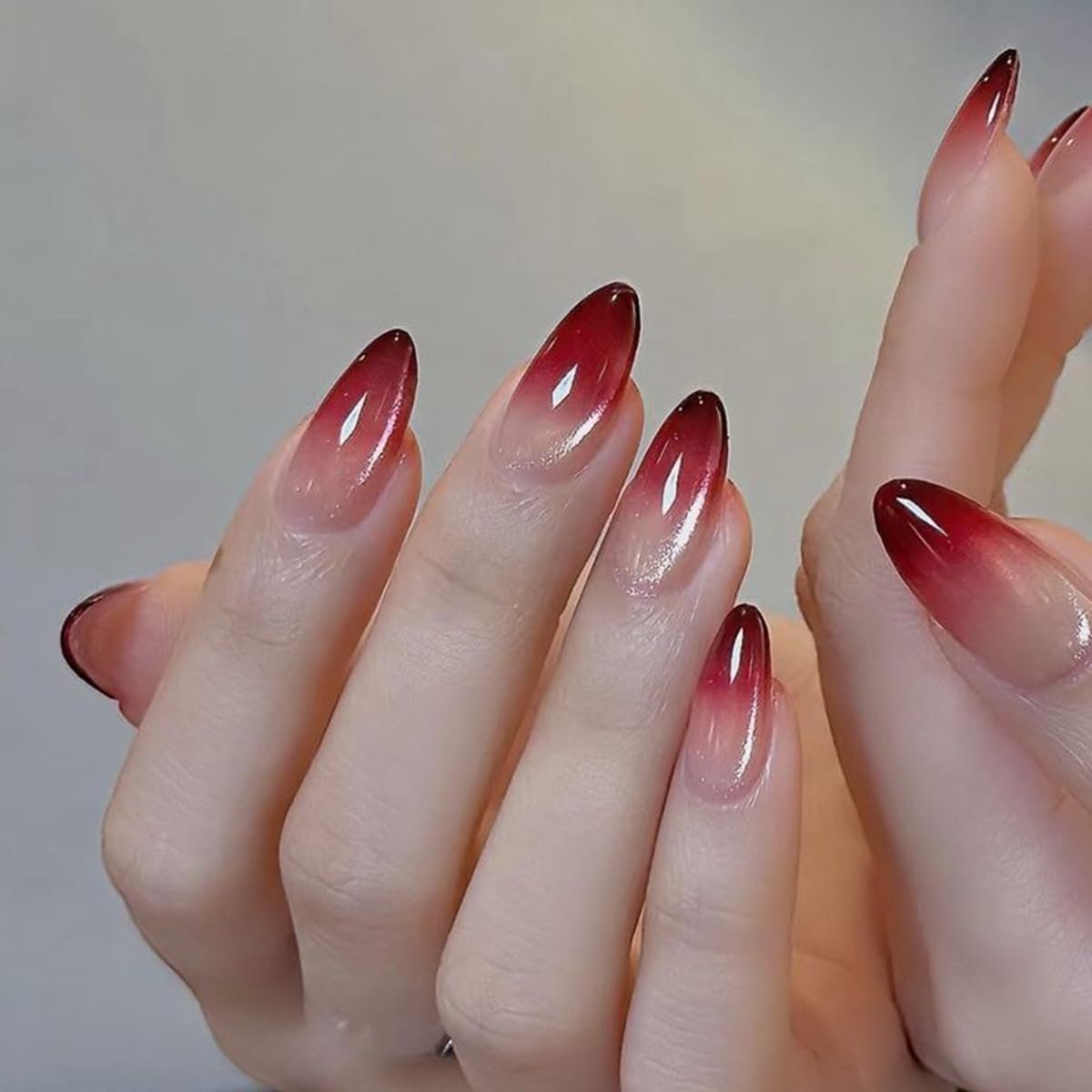 kunstnagels, amandelvormig, amandelvormig, roze (amandel), naakt kleurverloop, rood (amandel), ombré rood, fototherapie, zoete zomer, INS