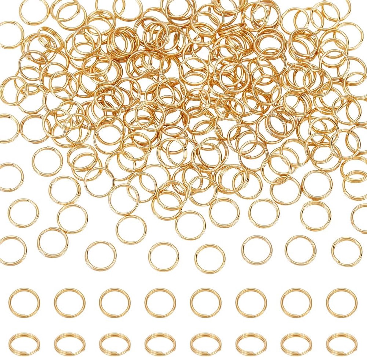 Ongeveer 200 Stks Roestvrij Staal Split Jump Rings 18K Vergulde Dubbele Loops Jump Ringen 8mm Sleutelhangers Metalen Mini Ringen Connectors voor Sleutelhangers Sieraden Kettingen Armbanden