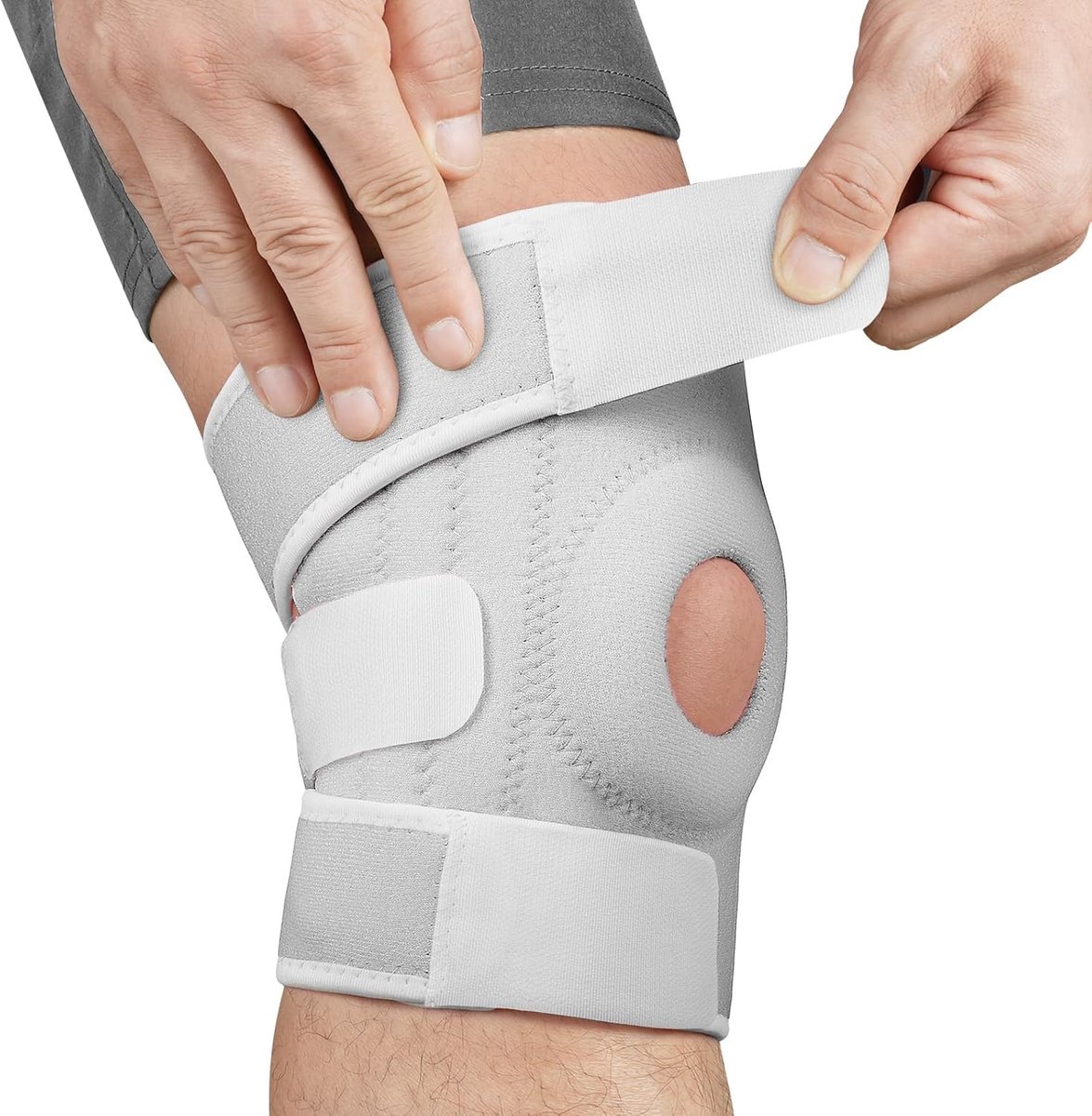 Kniesteunbrace voor mannen en vrouwen, verstelbare compressie kniepatellapeessteunbrace voor artritis, gewrichtspijn, meniscusscheur, ACL, MCL, tendinitis, hardlopen (Grijs)