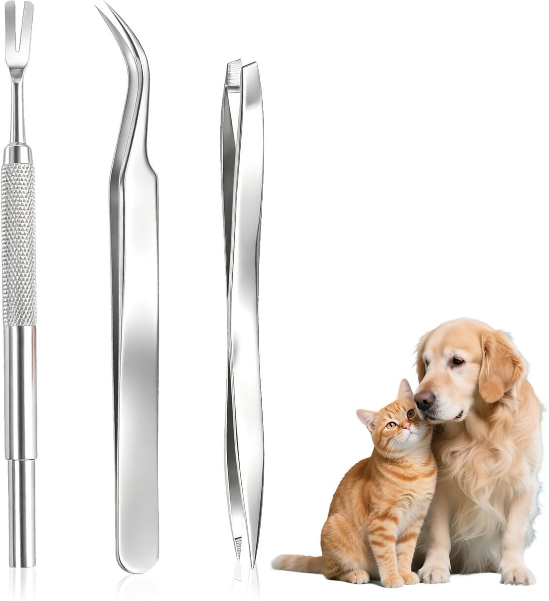 Tekentang van roestvrij staal voor honden, katten en mensen, professionele anti-tekenset met haak en tang, veilige en snelle verwijdering