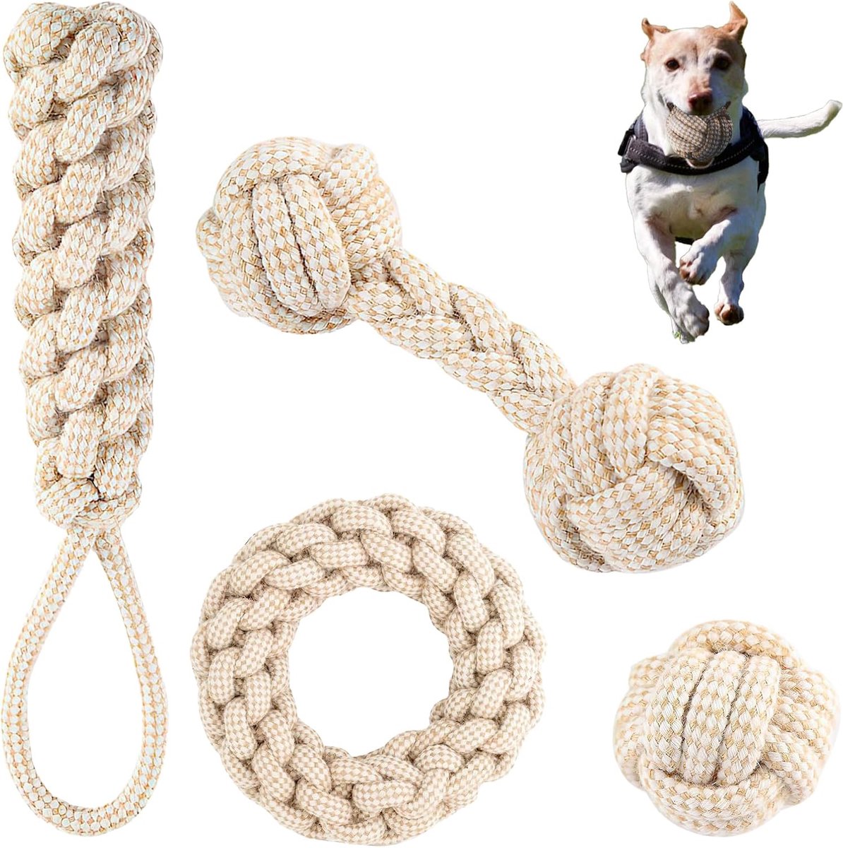 speelgoed Hundespielzeug Welpen 4 stuks puppy kauwspeelgoed hond katoenen touw speelgoed kinderziektes set huisdier speelgoed kinderziektes hondenspeelgoed voor puppy's zacht voor tanden