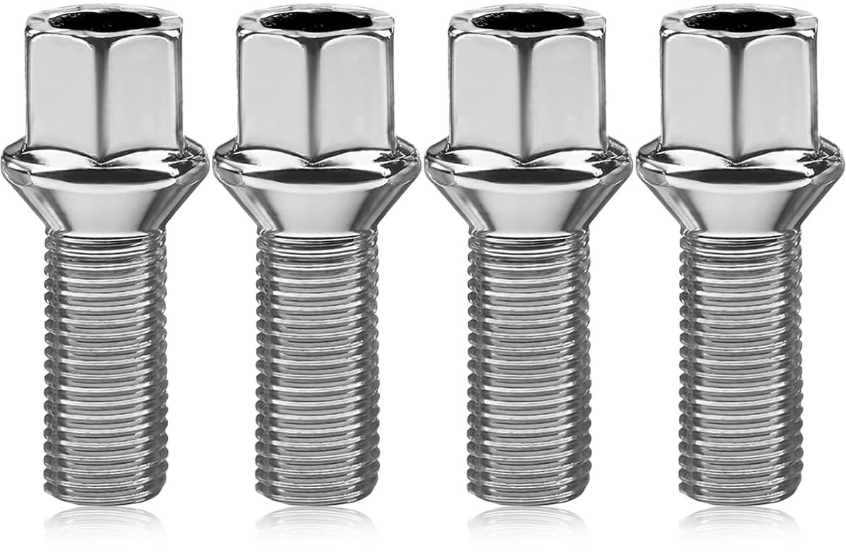 Wielbouten, kogelbout wielbouten, wielmoeren, M14 x 1,5 x 27 mm, zilver, roestvrij staal, zeskant, wielboutenset