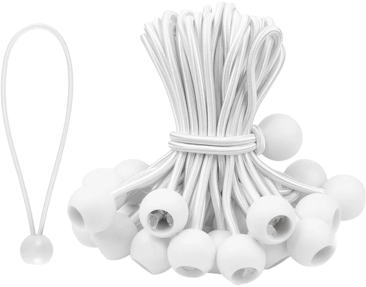 50 STUKS WITTE SPANBANDEN VOOR ZEILEN, 15 cm ELASTIEKJES MET BAL, ELASTISCHE SPANBEVESTIGING VOOR ZEILEN, GESCHIKT VOOR WATERDICHTE STOFFEN, TENTEN en BANNERS