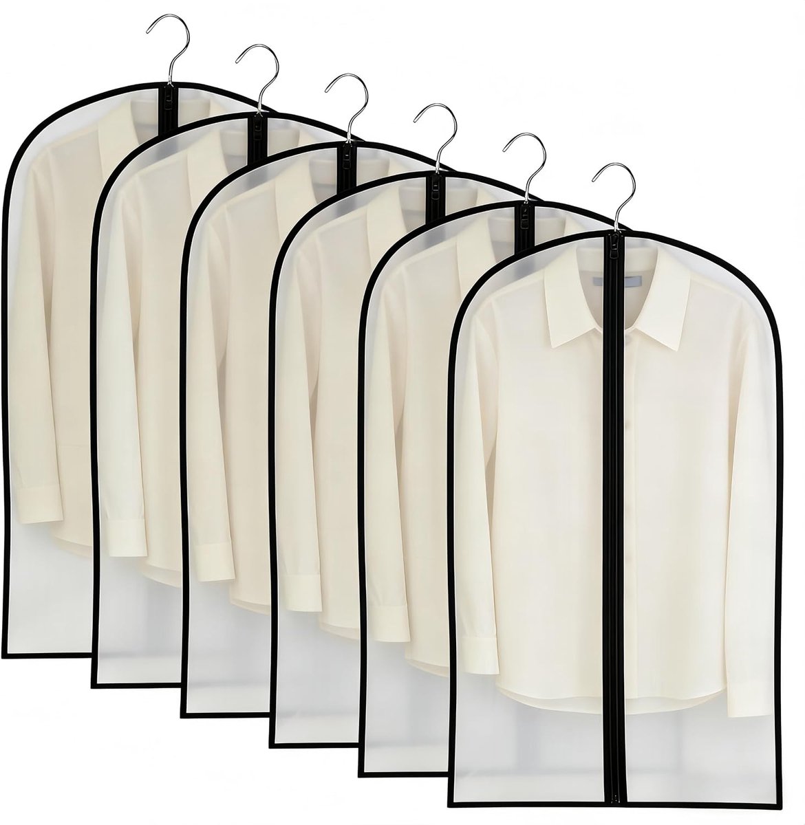 Kledingzak, lichte kledingzakken, pak, 6 stuks, transparant, 60 x 100 cm, kledingopslag en organisatie, stofdicht, vochtbestendig, schimmelbestendig, geschikt voor jurken, jassen, overhemden