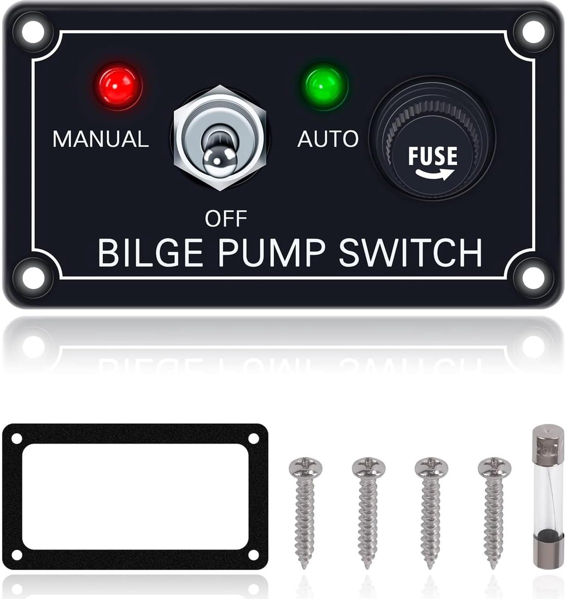 1 Stuk 3-weg Bilgepomp schakelpaneel (handmatig-uit-automatisch) met LED-indicator, tuimelschakelaarpaneelbediening DC 12V Bilgepomp, ingebouwde 5A-stroomonderbreker