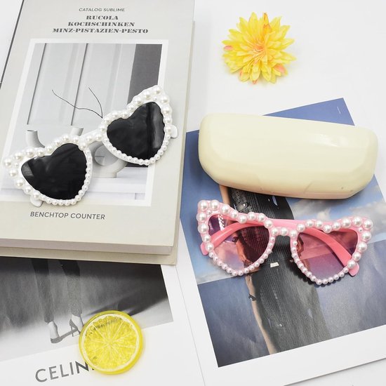 Hartvormige zonnebril met parels - roze tint voor zomer feesten en festivals — afbeelding 3
