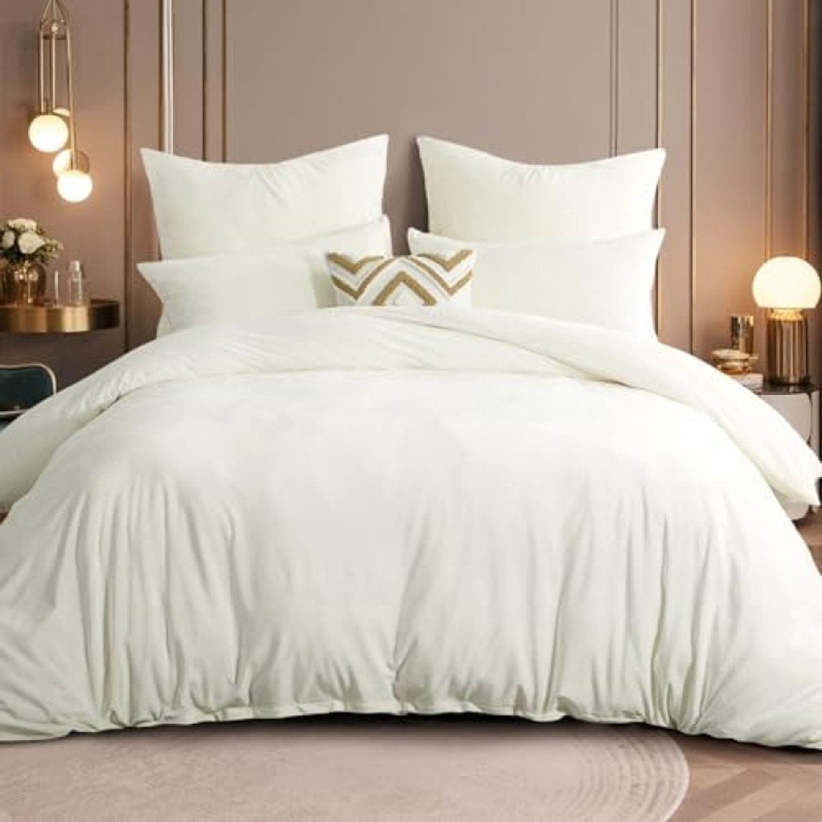 Nazik Living Flanellen dekbedovertrek 220 x 240 cm - Winter warm pluche fleece set met 2 kussenslopen 80 x 80 cm, wit