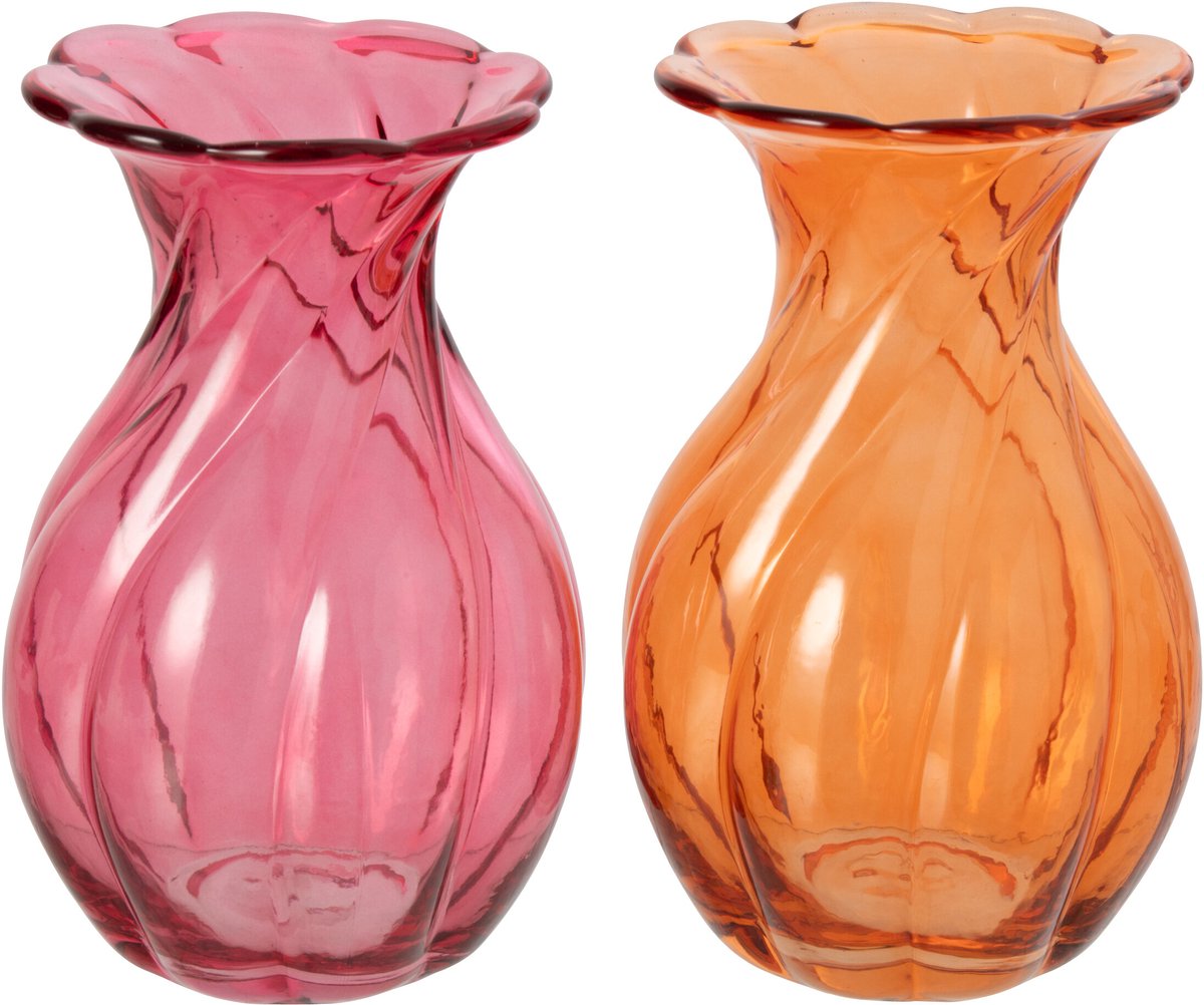 J-Line vaas - glas - oranje/fuchsia - assortiment van 2