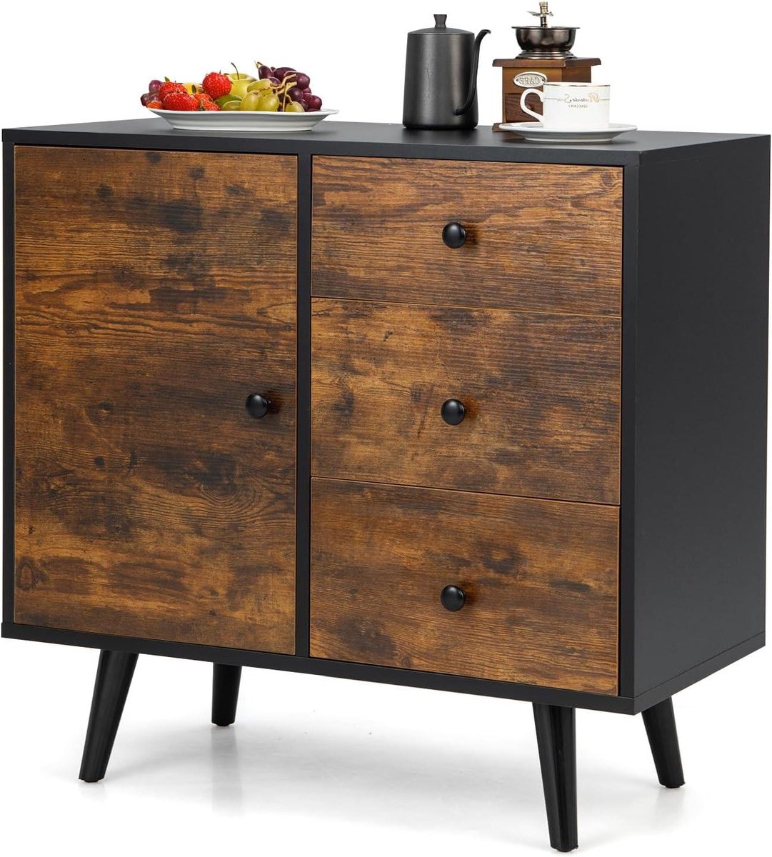 Dressoir Kast - Opbergkast Sideboard - Ruimte Organiseren - Industriële Stijl - 73 x 40 x 76.5 cm - Bruin Zwart