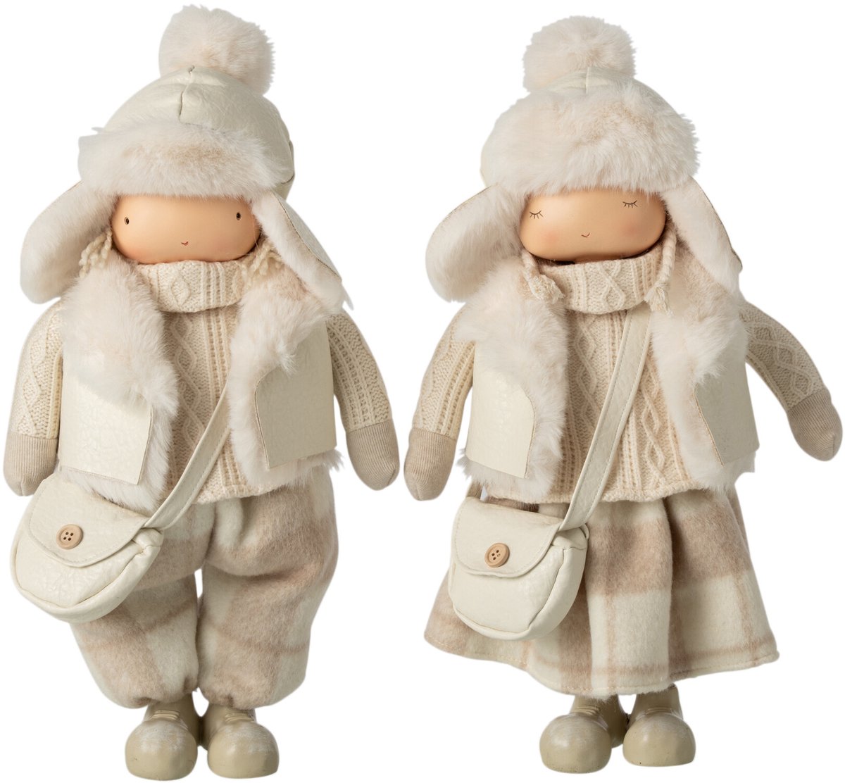J-Line Jongen en meisje met zak en hoed - polyester - beige - small - assortiment van 2