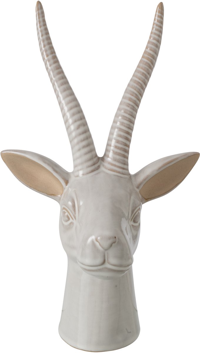 J-Line decoratie Hert Hoofd - porselein - ecru - large
