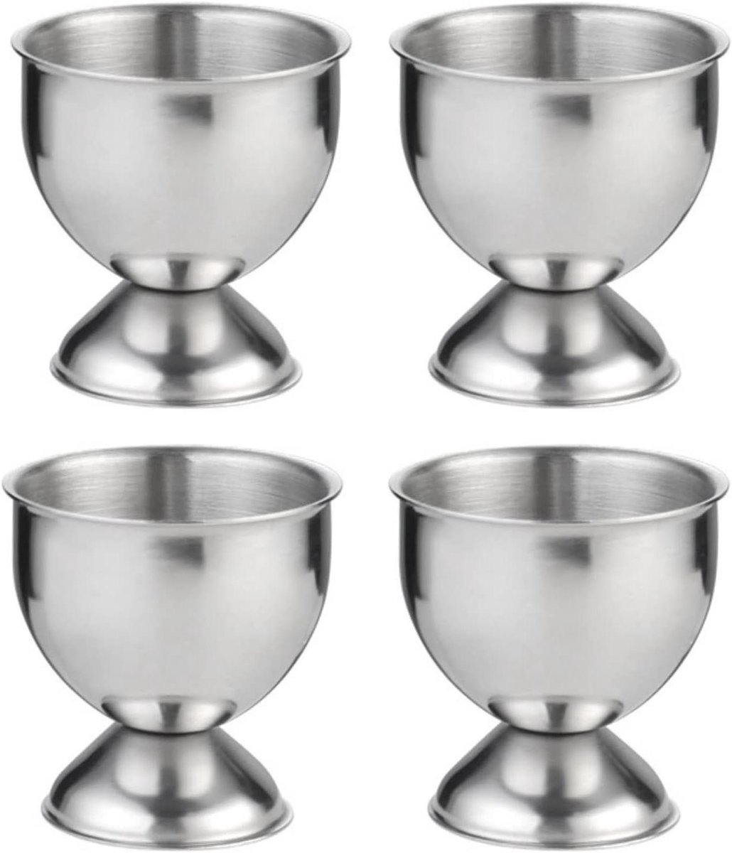 Eierhouders Set - Eierbakjes - Ontbijt serveren - Stabiele brede basis - 4 stuks - Zilver