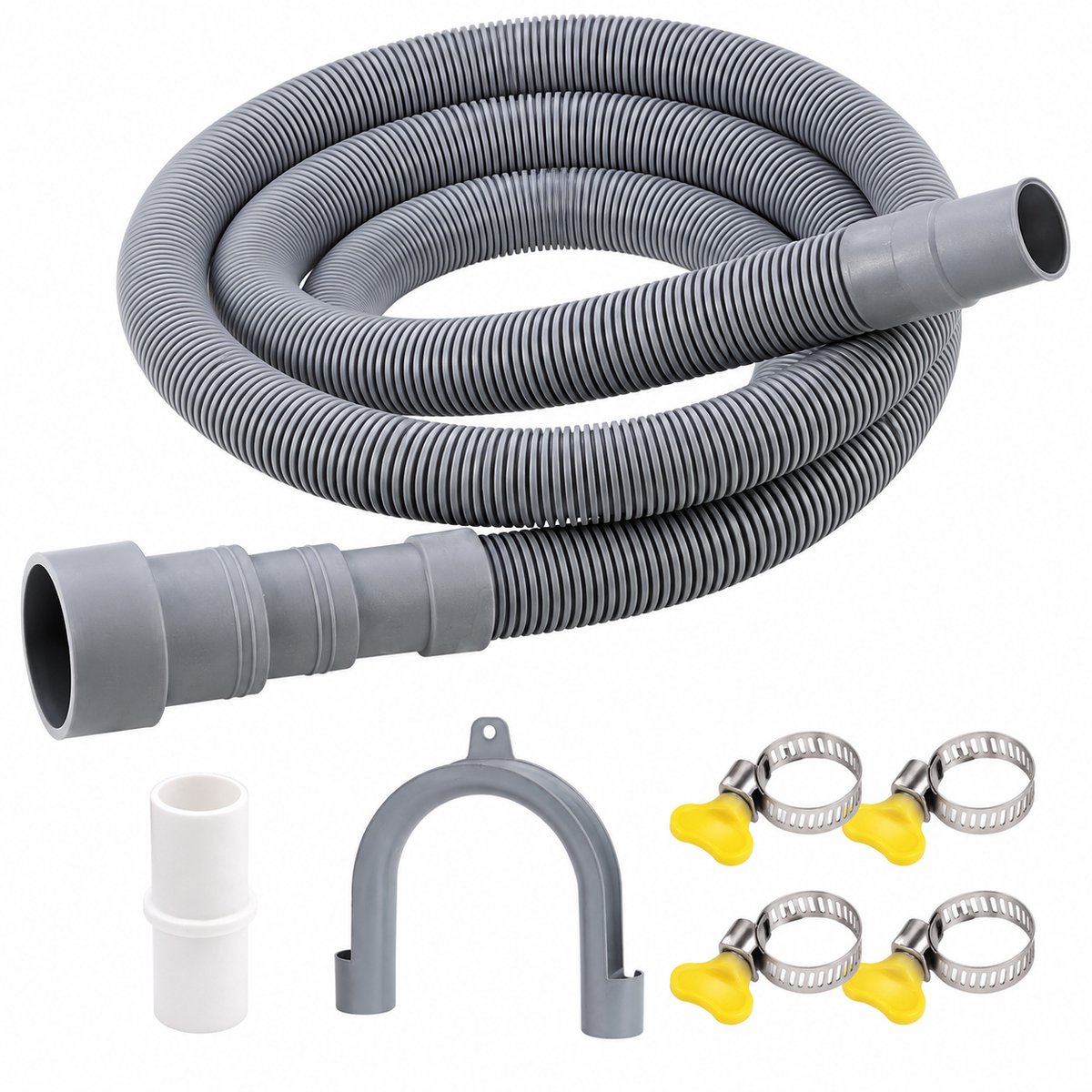 Afvoerslang voor wasmachine - Universele verlengset van 3 meter - Inclusief U-bochtbeugel en slangklemmen - Geschikt voor wasmachines en vaatwassers